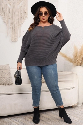 WOMEN PLUS SIZE LOOSE FIT OVERSIZED KNIT SWEATER FlexibleCuffs