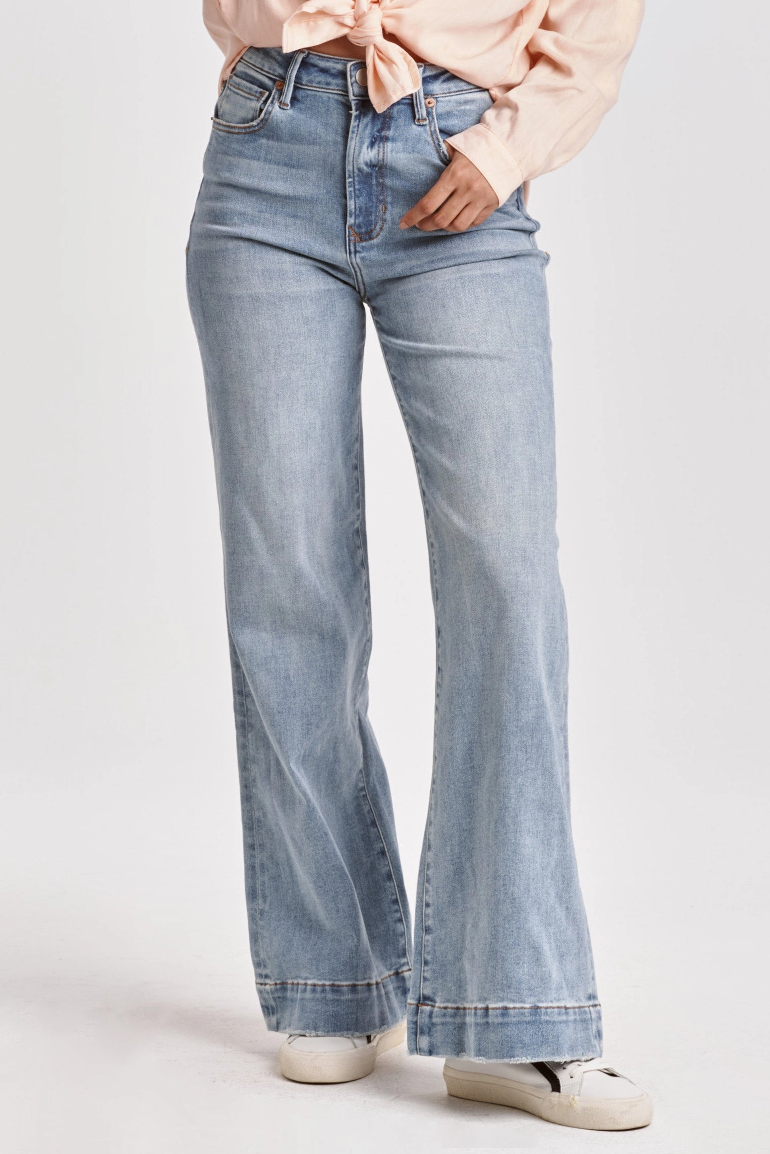 Double Layered Hem TwoToneEffect Dear John Fiona Super High Rise Wide Leg Jeans in Montilla