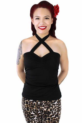 Easycare Black Criss Cross Halter Top XS-3XL #BKCCH