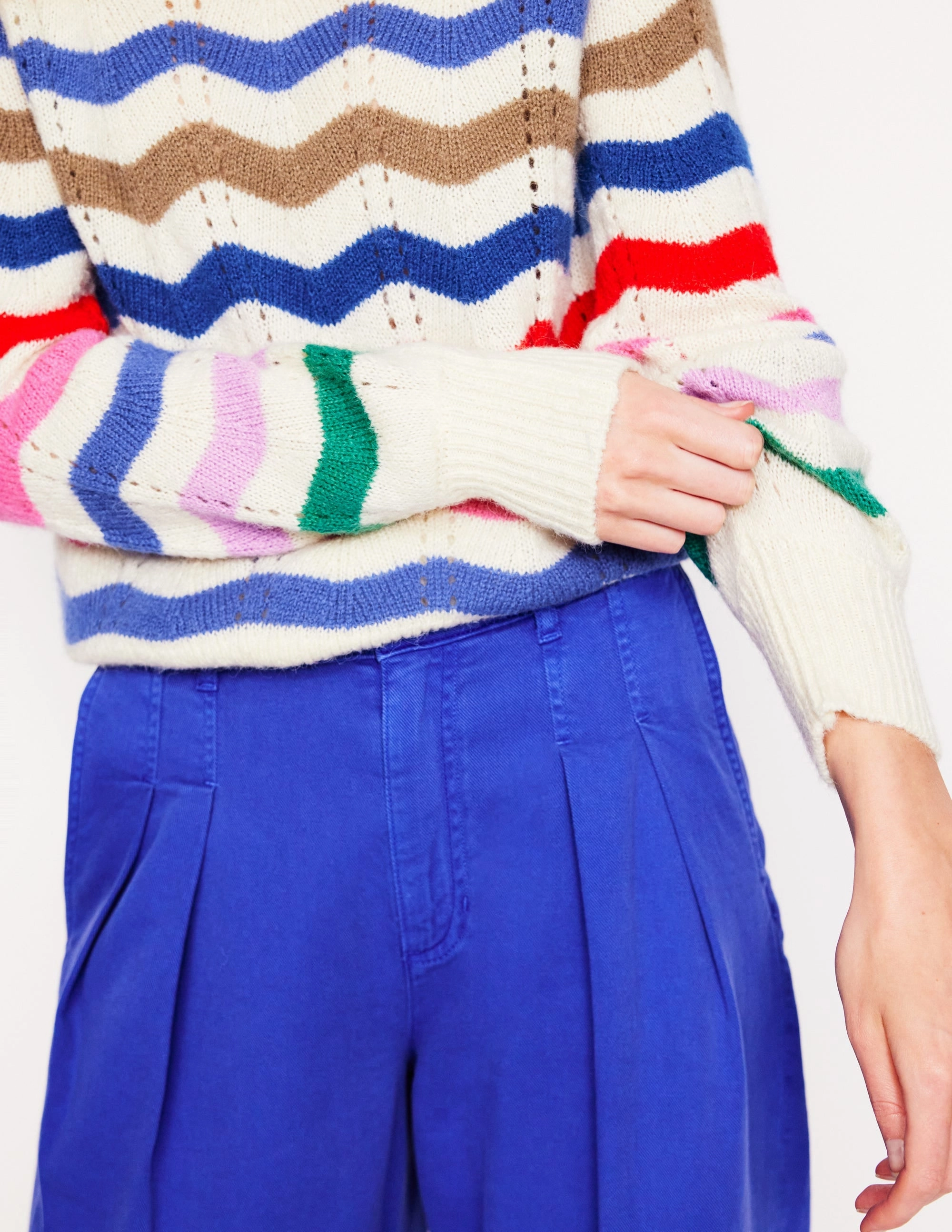 Alice Fluffy Raglan Jumper-Rainbow Wave Sweater Knit Office Layer