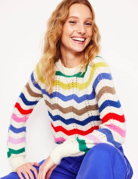 Stay Cozy Elastic hem Alice Fluffy Raglan Jumper-Rainbow Wave