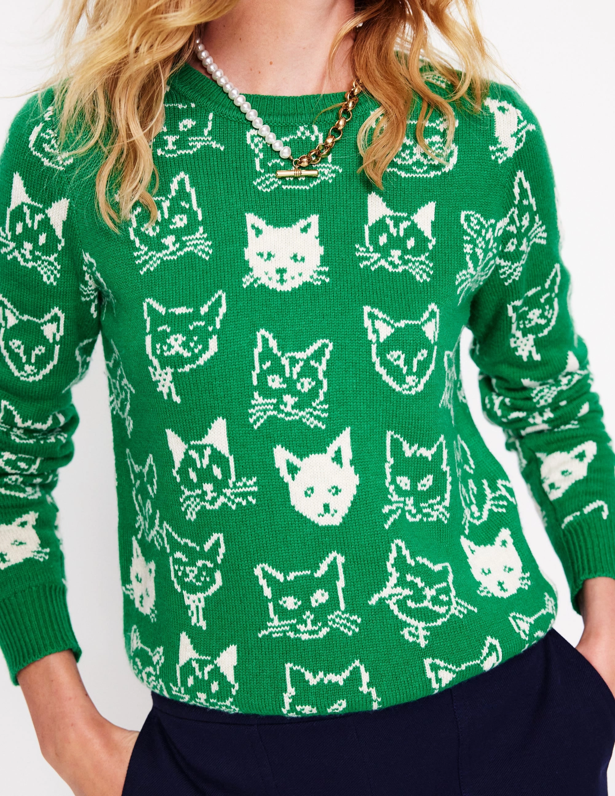 Heather Jacquard Jumper-Rich Emerald Green, Cats Clean Style