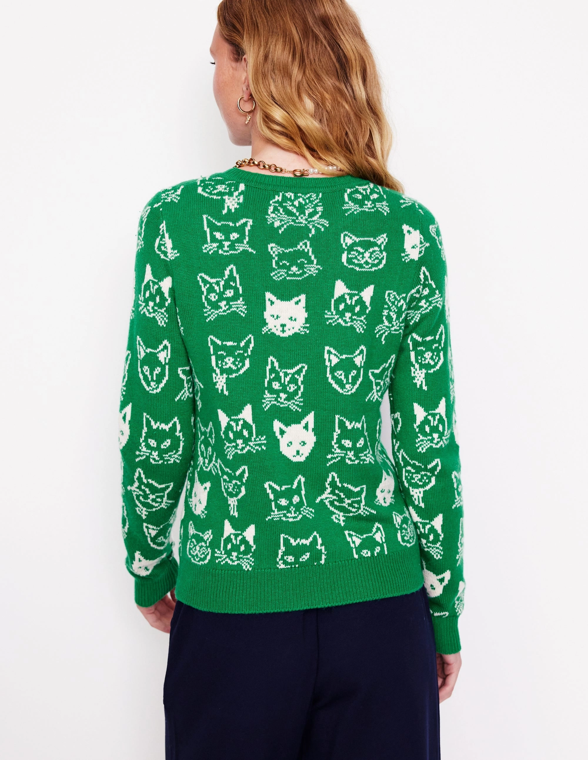 Heather Jacquard Jumper-Rich Emerald Green, Cats Sleek Wear MachineWashable Fabric