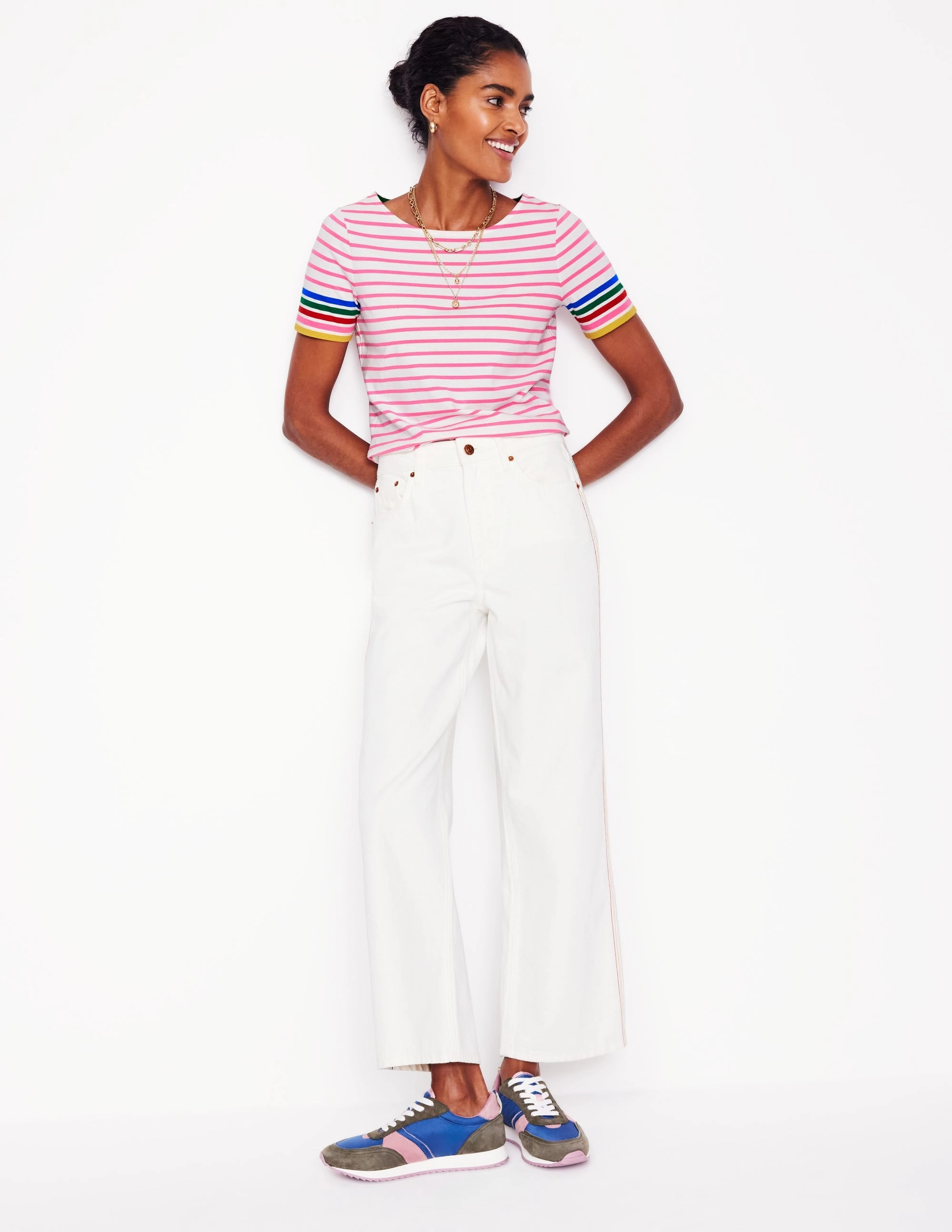 Layered Ventilation Zones Ella Short Sleeve Breton-Pink Rose Multi Sleeve Stripe