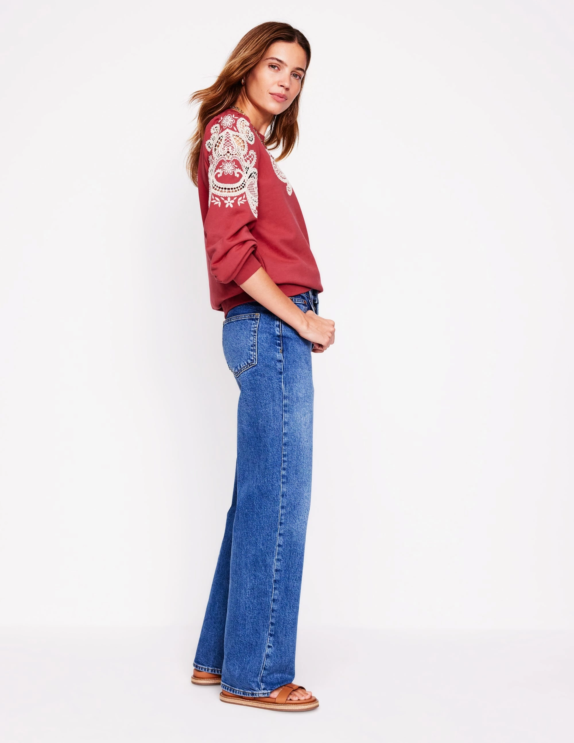 Puff Sleeve Cutwork Sweatshirt-Teracotta AdaptiveFitFabric AthleticInspired