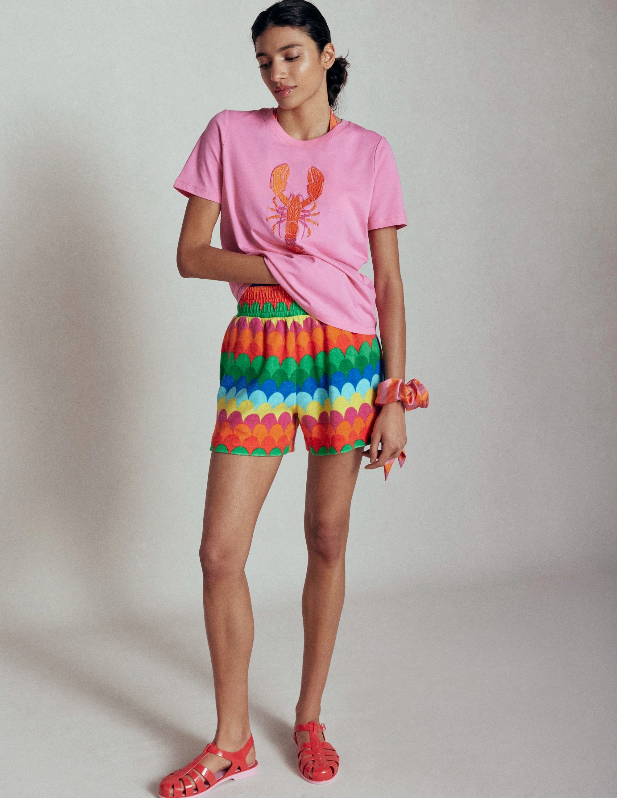 Relaxed Novelty T-Shirt-Pink Rose, Lobster Yarn Dye Stripe