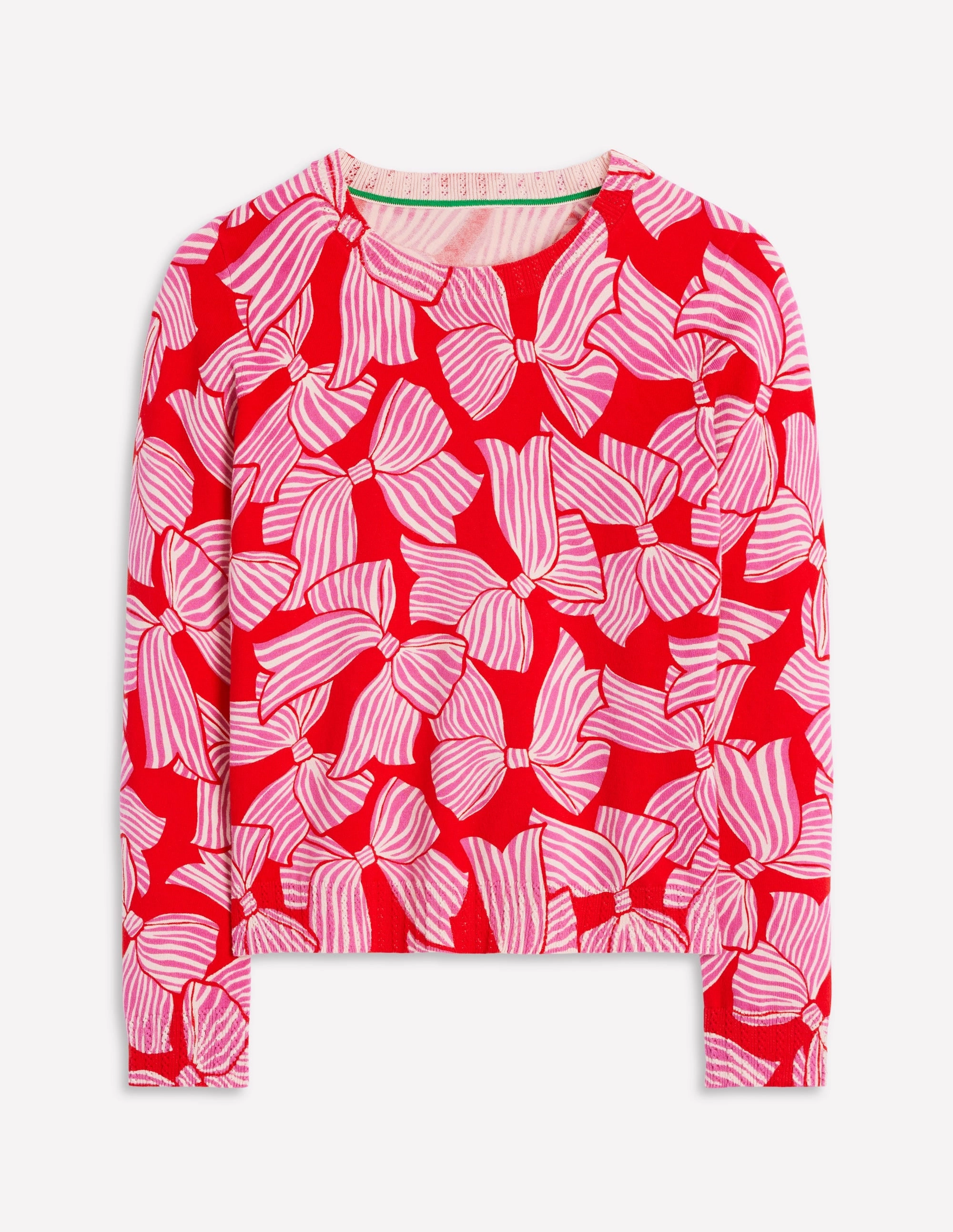 Brushed Inner Emilia Cotton Crew Jumper-Poppy Red, Bow Scatter