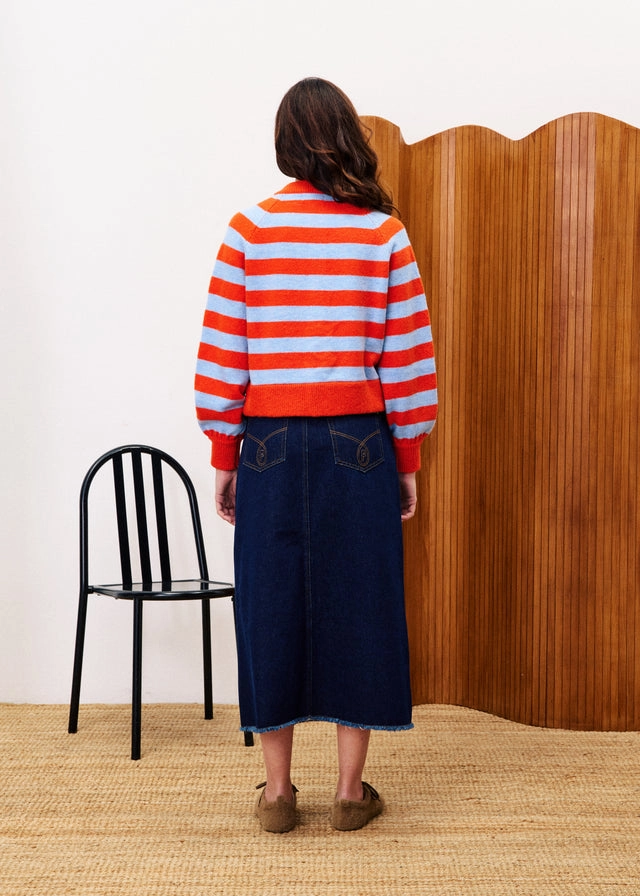 HiddenZipper UltraSoft Blend Morand Cardigan in Orange/Blue Stripe