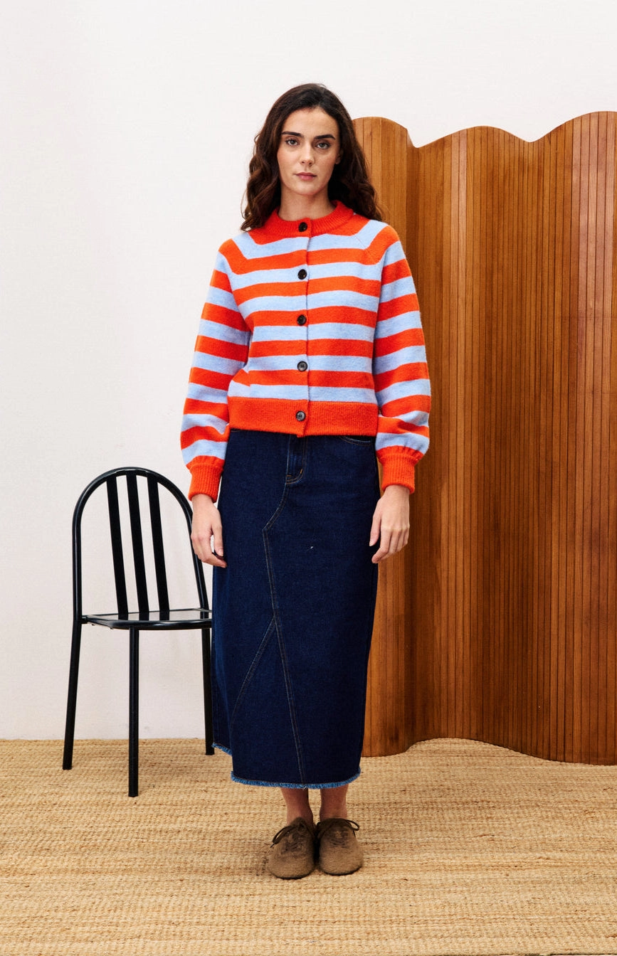 FourWayStretch Morand Cardigan in Orange/Blue Stripe