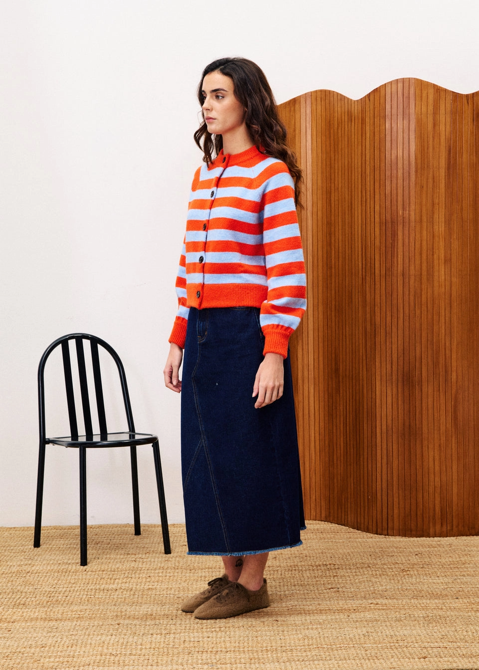 Morand Cardigan in Orange/Blue Stripe Cozy Blouse
