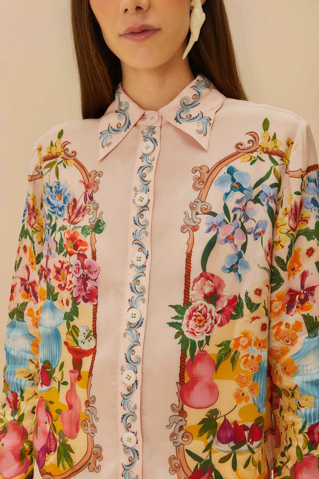 Garden Terrace Shirt in Pink Ribbed Collar Style