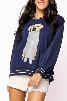 Golden Retriever Sweatshirt in Navy Flatlock Seam Design