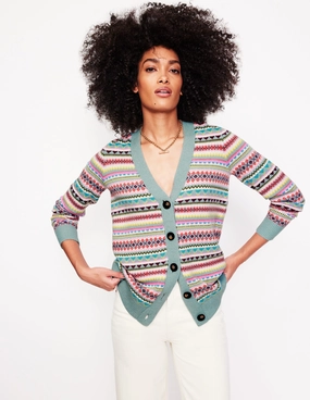 Quinn Boyfriend Cardigan-Blue, Heritage Fair Isle Skin Friendly Stitch