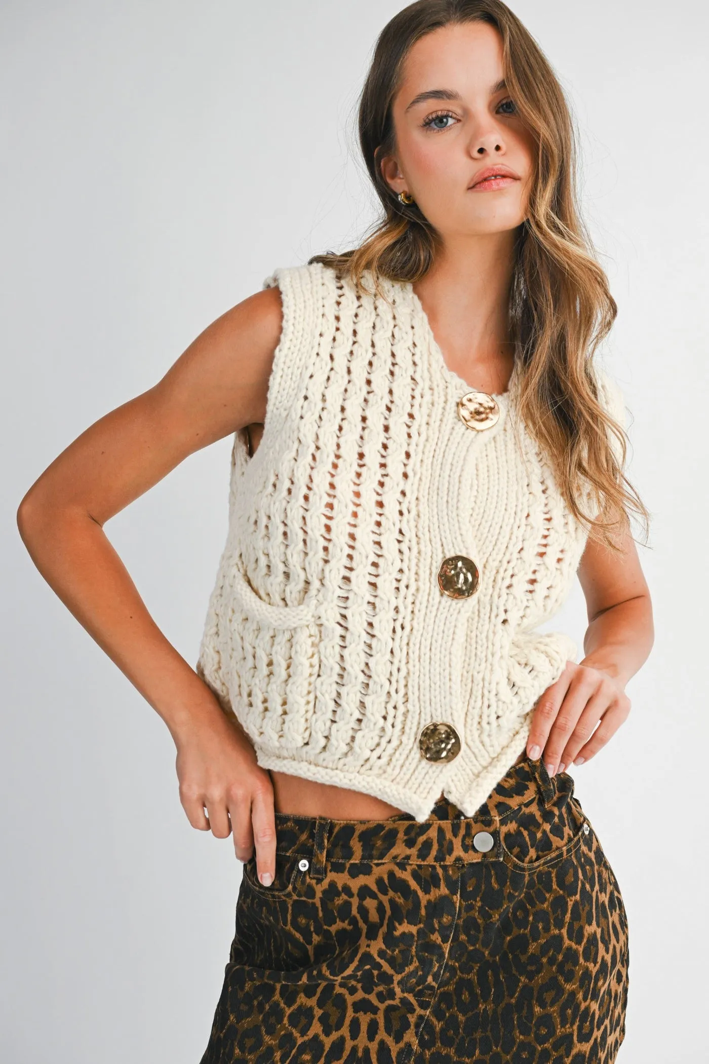 NORA CHUNKY KNIT VEST Sleeveless Tee