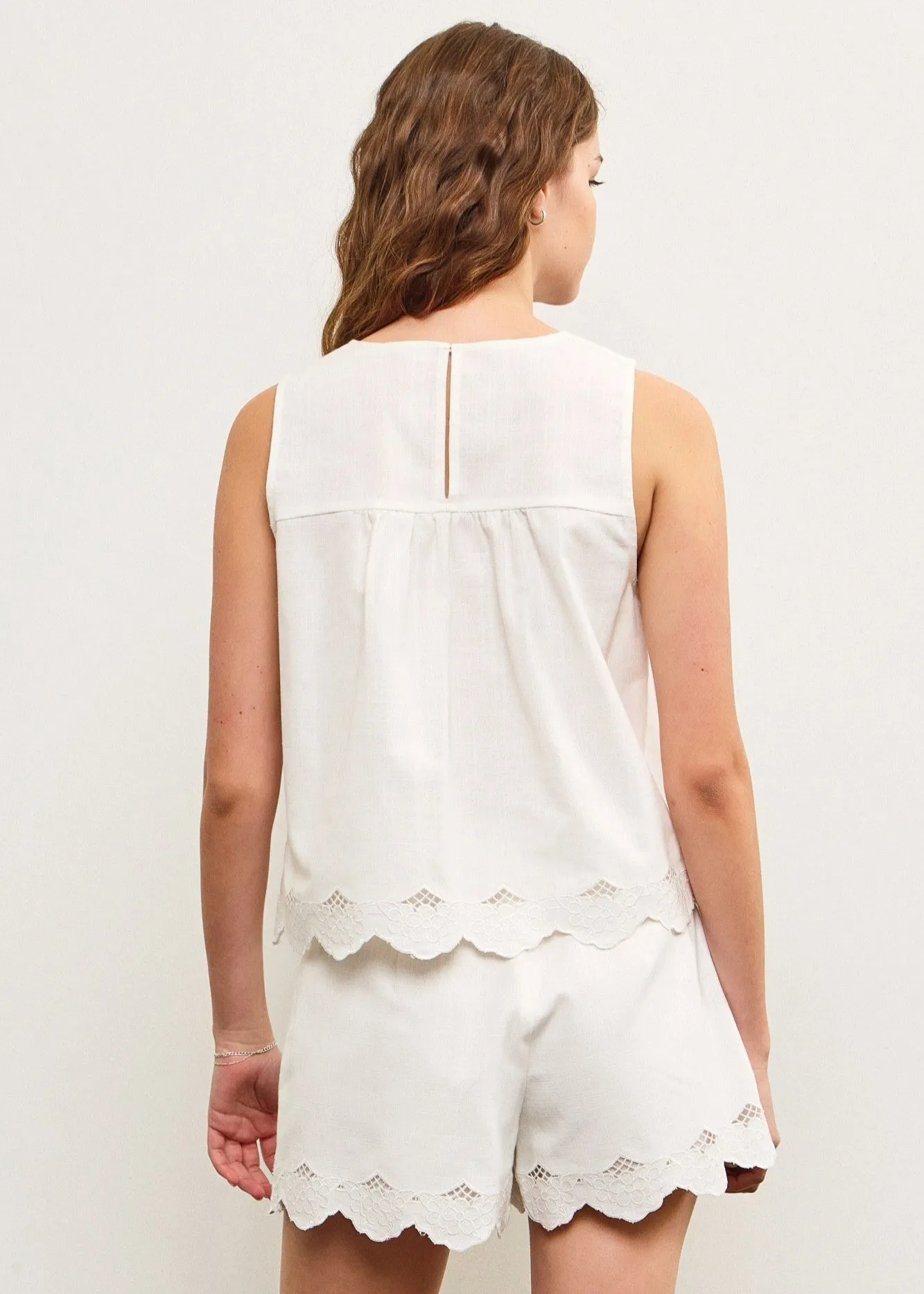 Sweat Absorbent Inner Layer NORA SCALLOP EMBROIDERED EDGE TOP