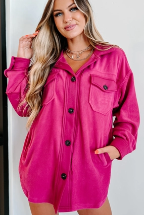 StretchComfort Cozy Campfire Nights Oversized Fleece Shacket (Magenta)
