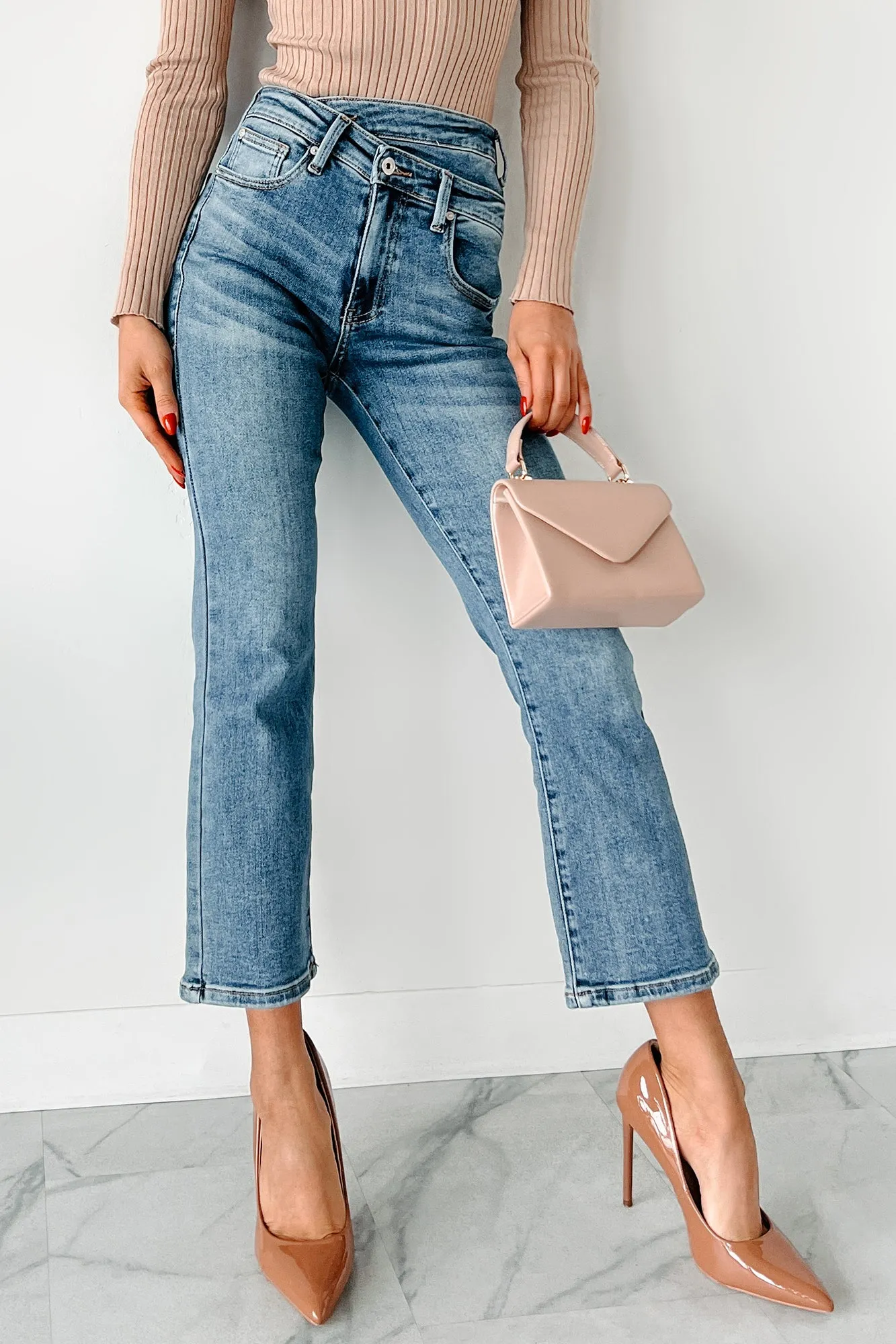 Novie High Rise Cross-Over Waist Special A Jeans (Medium Light) Minimalist Pocket Layout Zero Waste Pattern Design