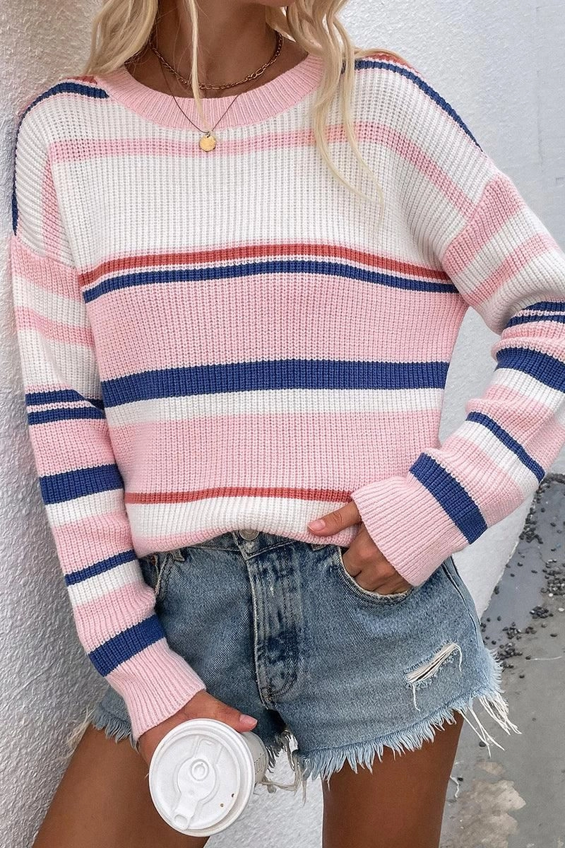 ROUND NECK STRIPED SWEATER VentilatedMeshPaneling