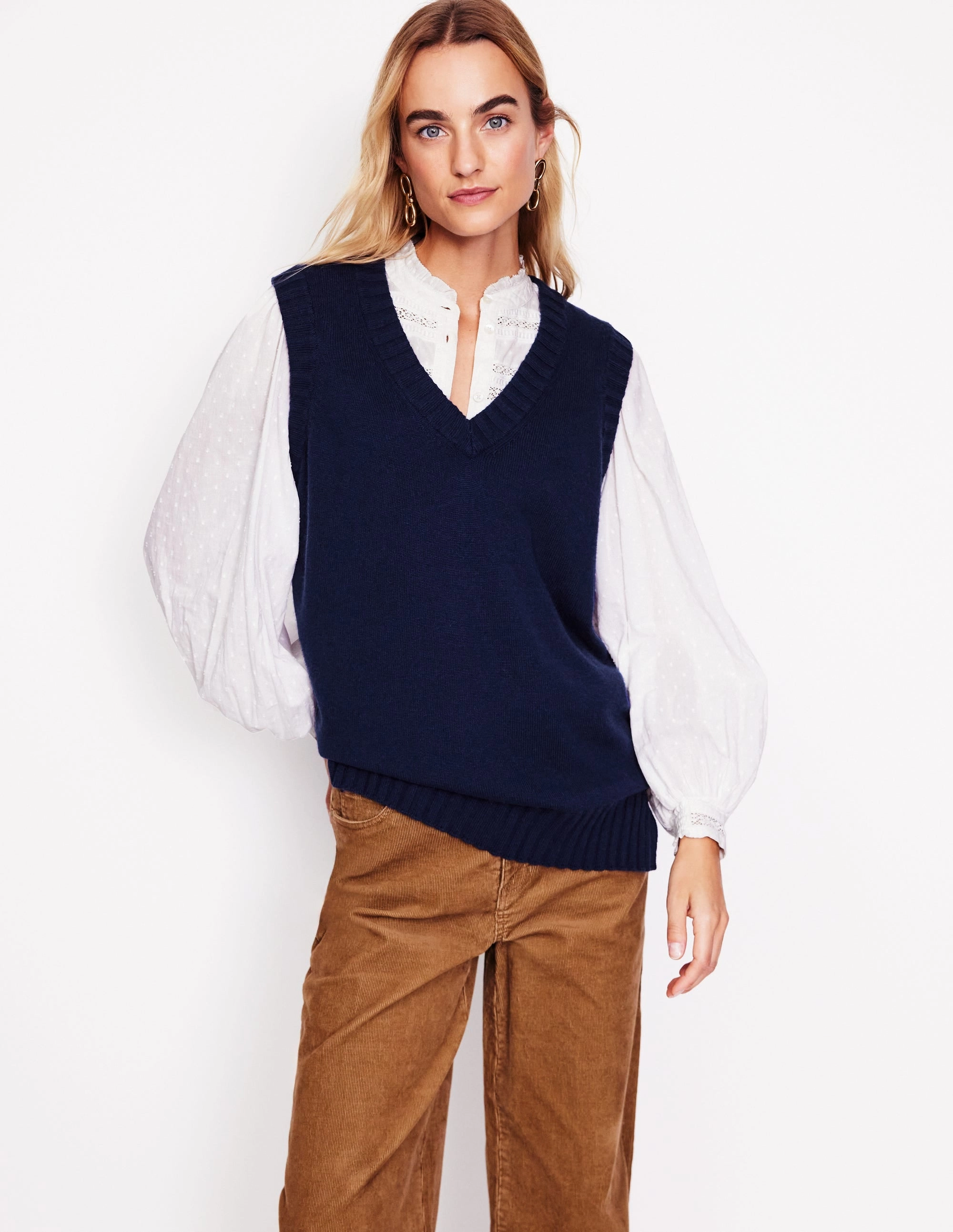 Longline V-Neck Tank-Navy Recycled Polyester early morning