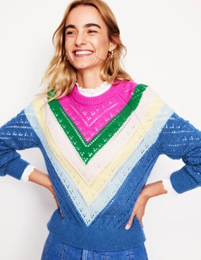Urban Casual Alice Fluffy Raglan Jumper-Blue and Pink Chevron