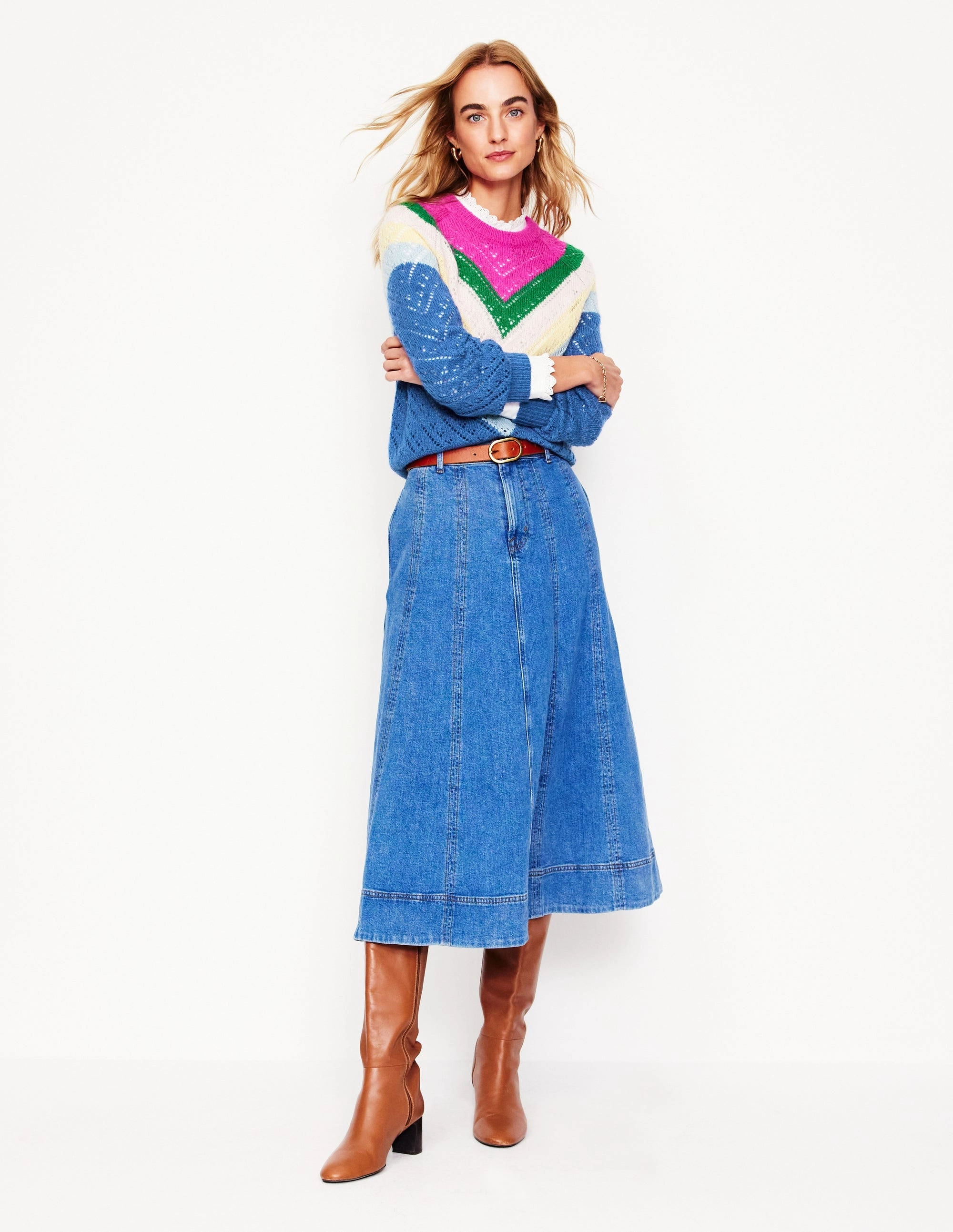 Alice Fluffy Raglan Jumper-Blue and Pink Chevron Fresh Outfit