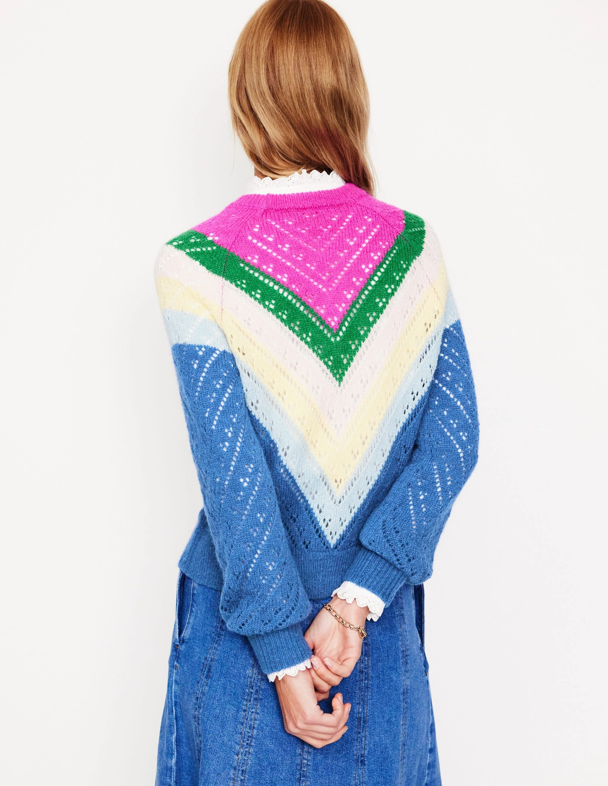 Soft Microfiber Surface Simple Wear Alice Fluffy Raglan Jumper-Blue and Pink Chevron