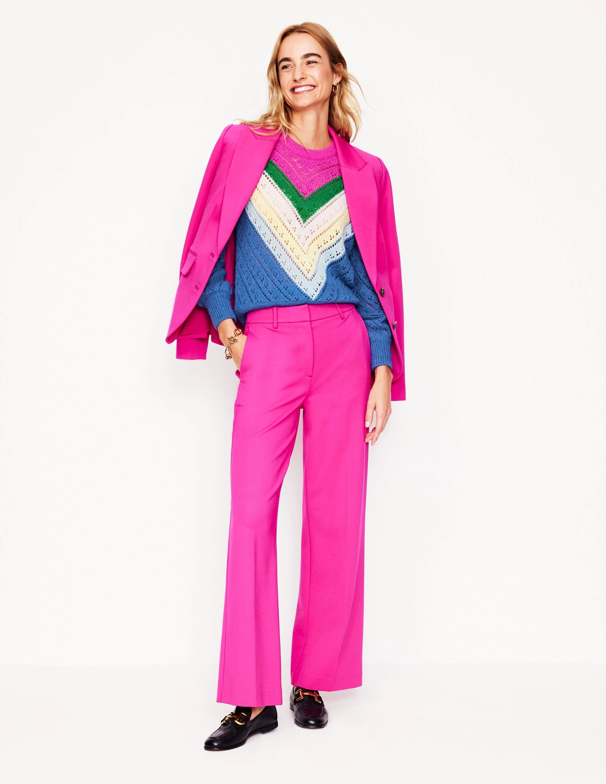 Durable Blend Indoor Layer Alice Fluffy Raglan Jumper-Blue and Pink Chevron