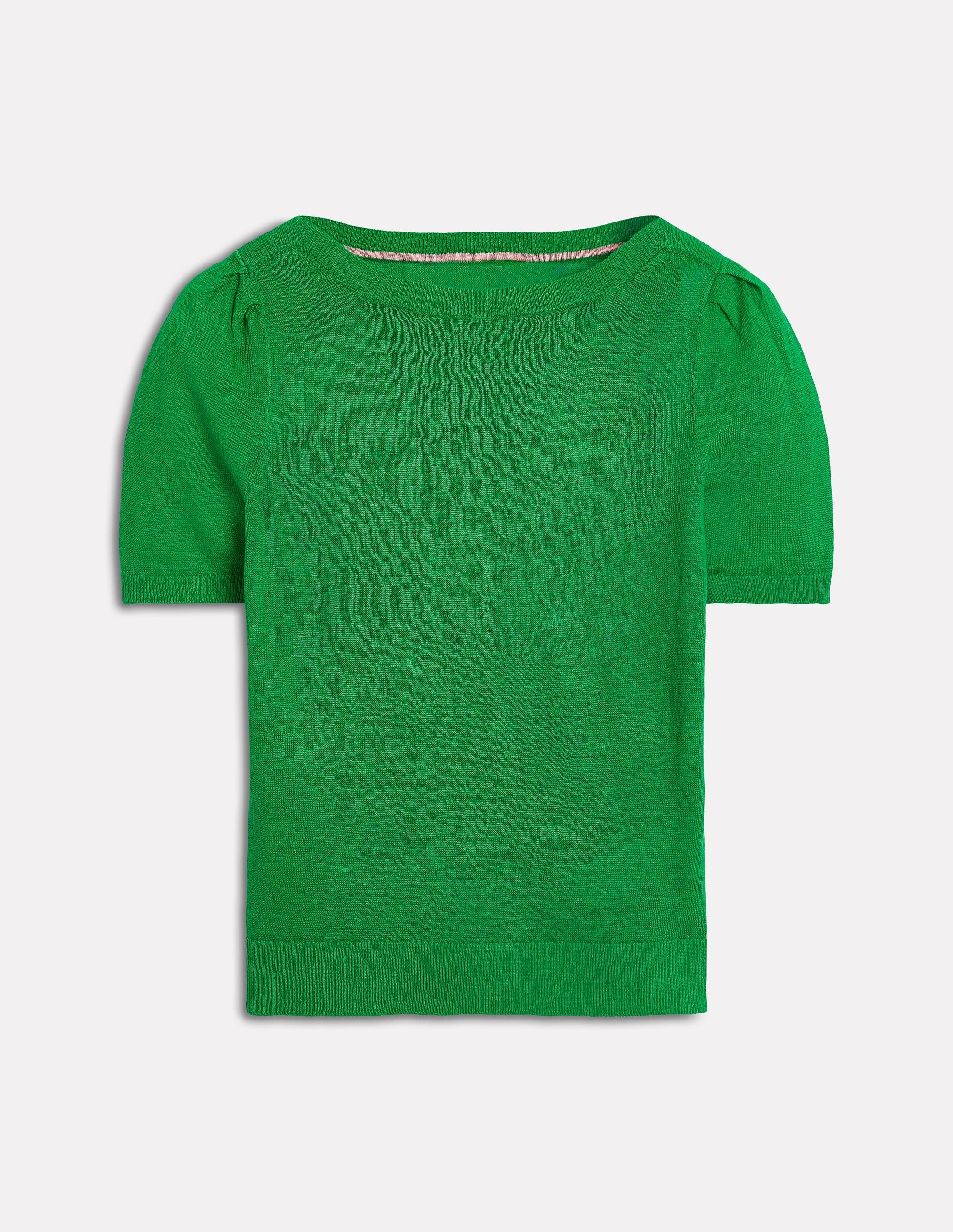 Reinforced Hemline Liv Boat Neck Linen T-Shirt-Sapling Green