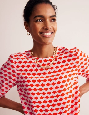 Easy Printed Top-Mandarin Red, Diamond Cube LayeredCollar Minimalist Design