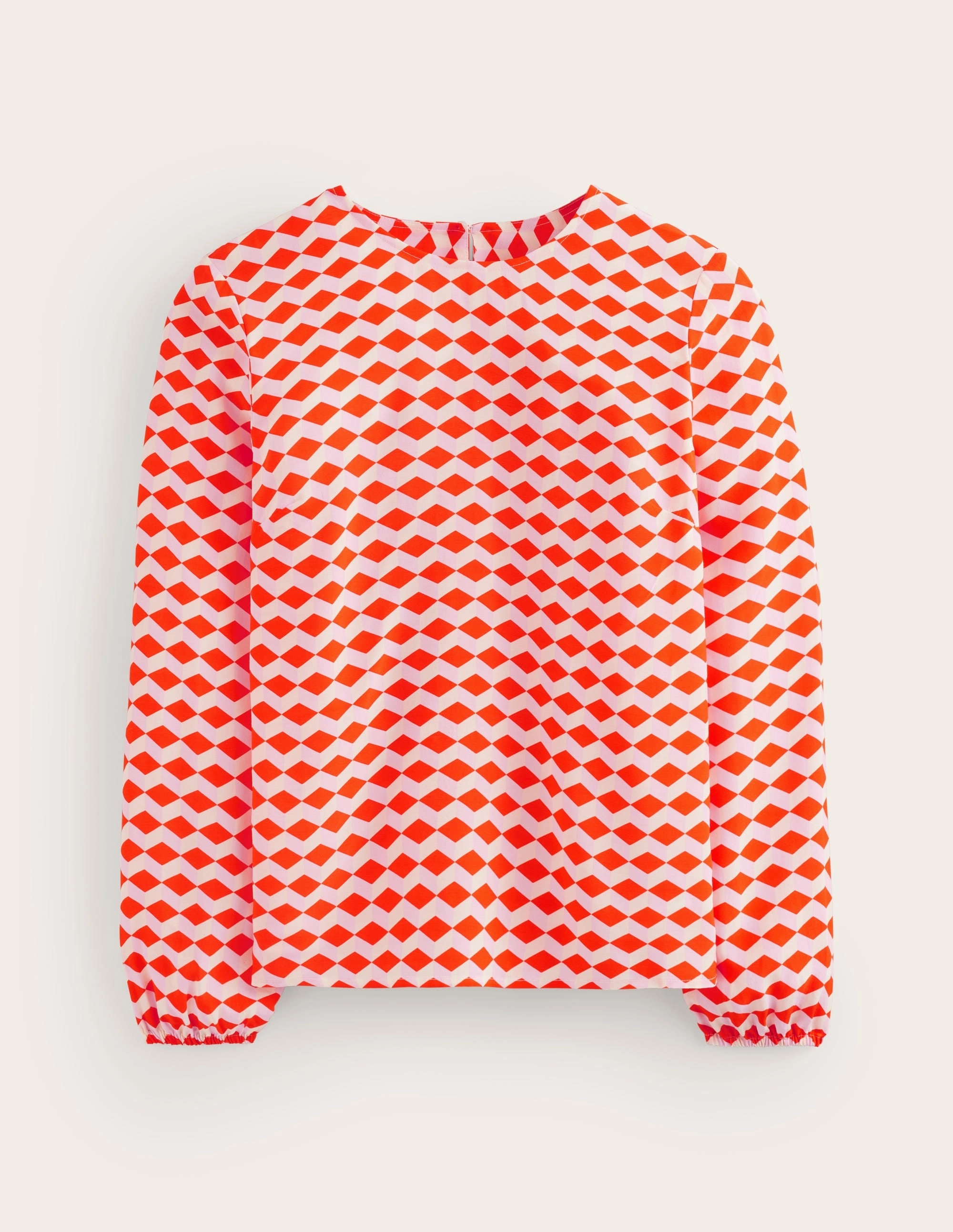 All Purpose Casual Cut Easy Printed Top-Mandarin Red, Diamond Cube