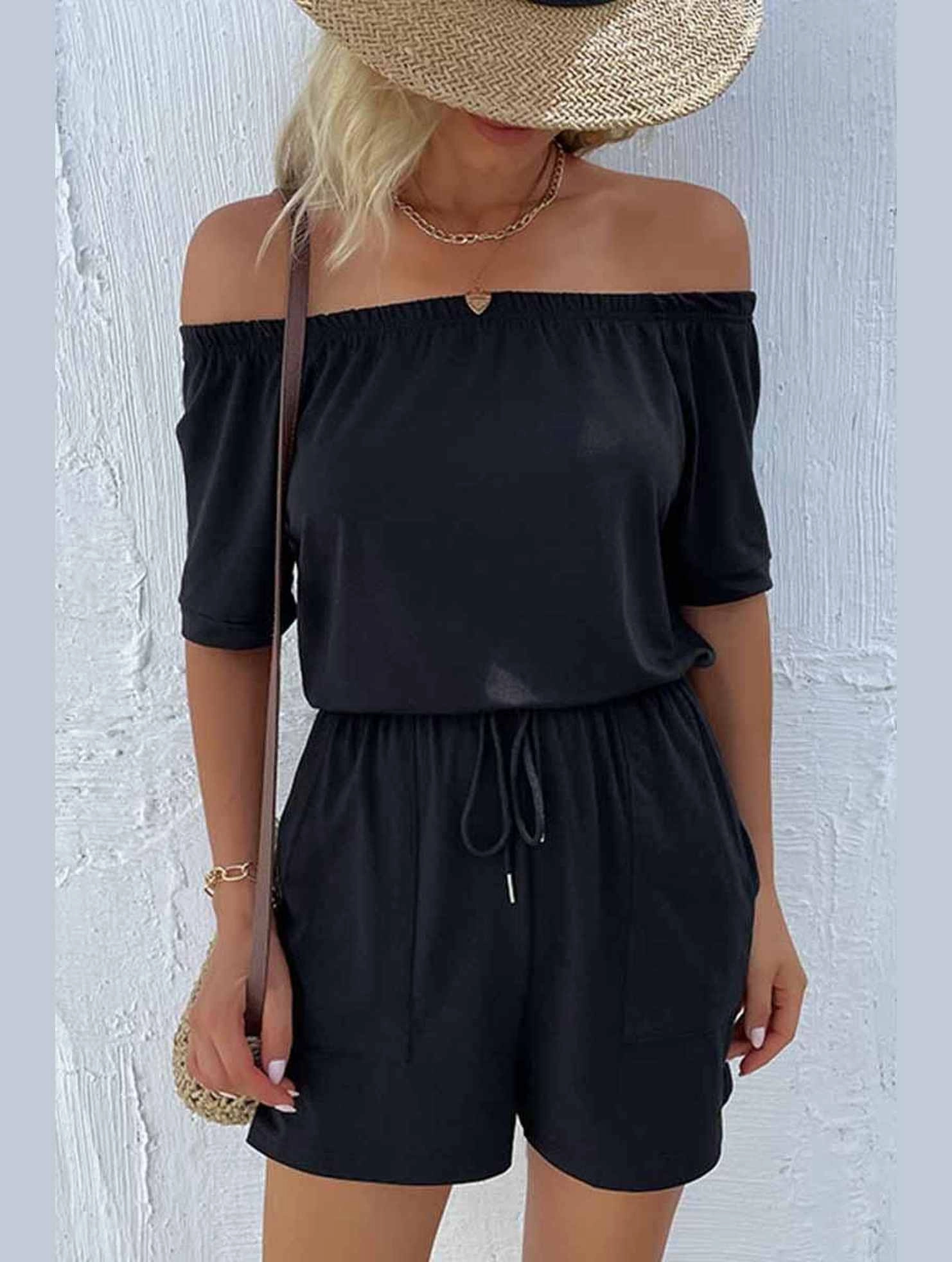 Stretchy Top OFF SHOUDER SIMPLE WAIST STRAP ROMPER