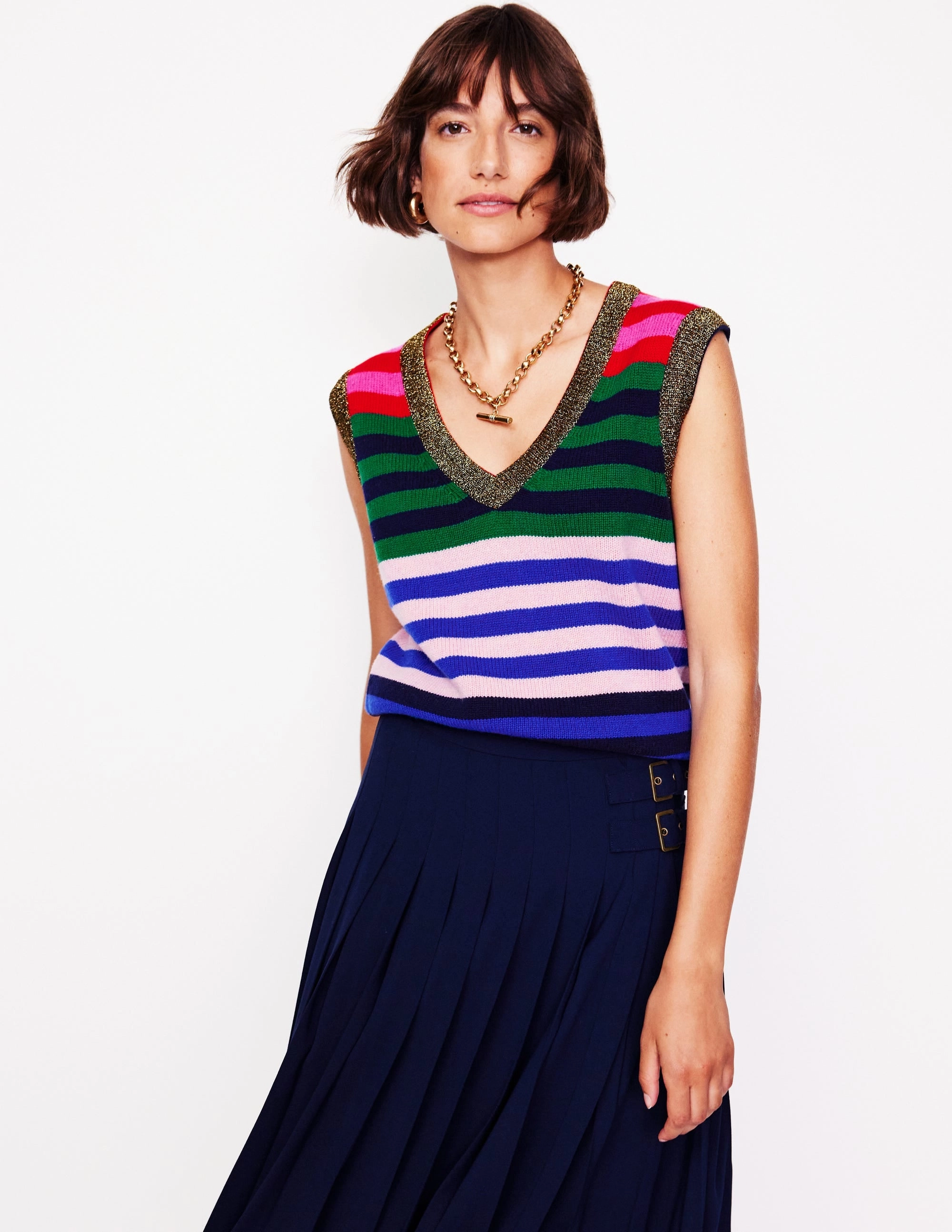 Olivia Merino Tank-Multi, Rainbow Stripe Chilly Days