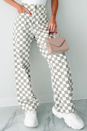 Check Me Out Checker Print Pants (Taupe) Balanced Look