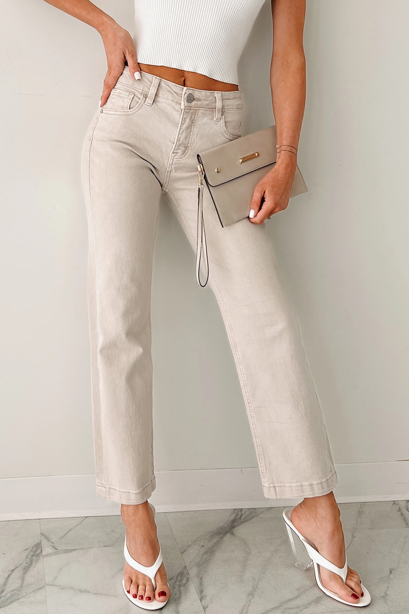 Manny Mid Rise Tummy Control Ankle Straight Risen Jeans (Almond) Chill Comfort Fit