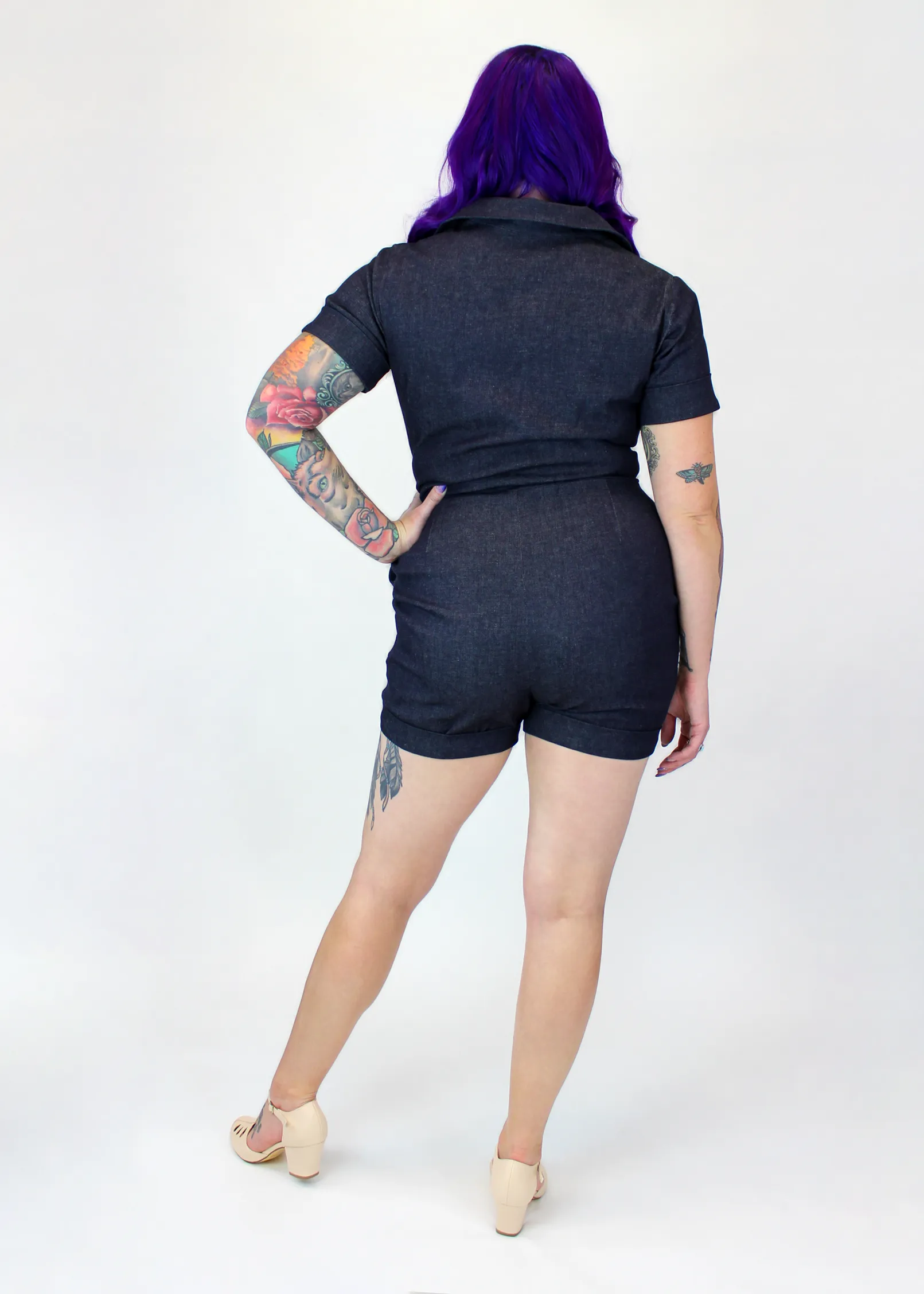 One Piece Denim Romper #DRS Circular Knit Design Wicking Inner Lining Gym Wear