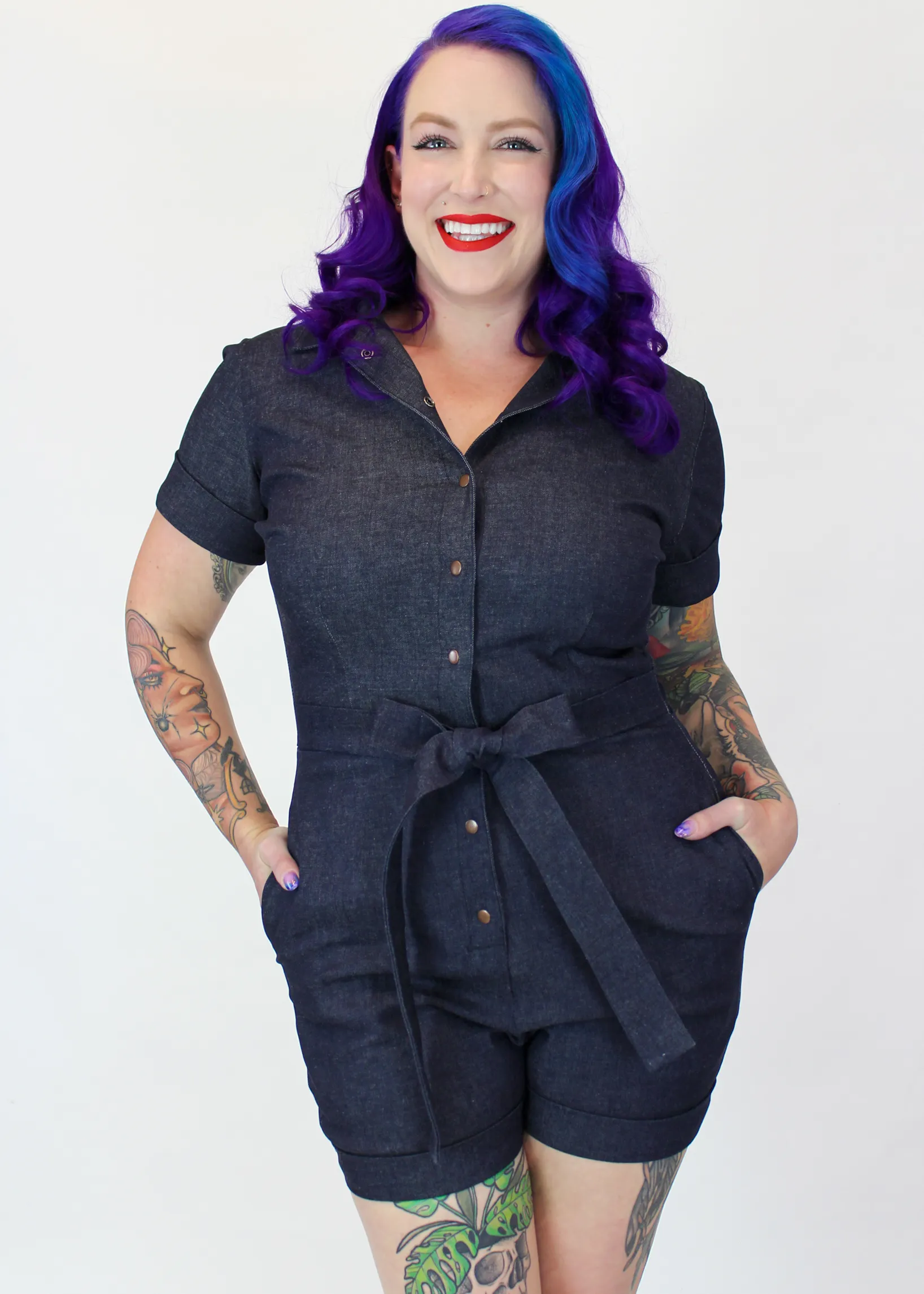 Shrinkage Prevention Treatment SnagResistant Fabric One Piece Denim Romper #DRS Circular Knit Design