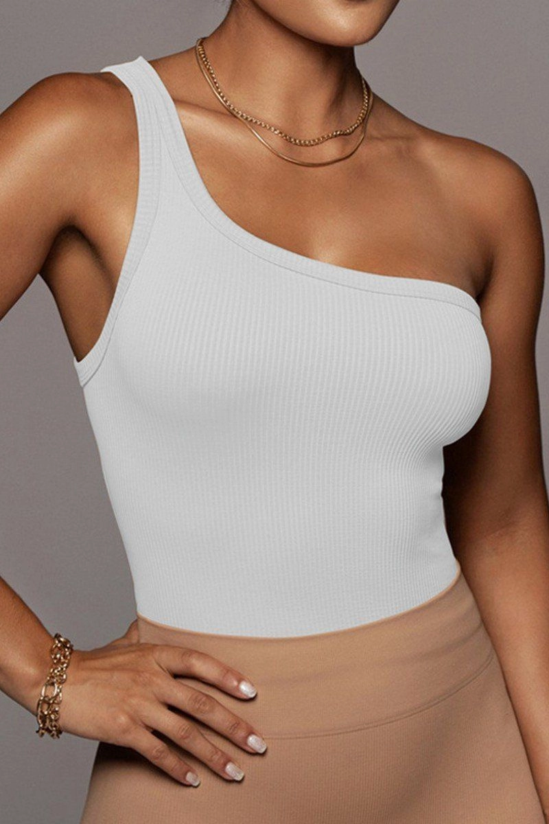 ONE SHOULDER SLEEVELESS SEXY CROP TANK TOP slim fit