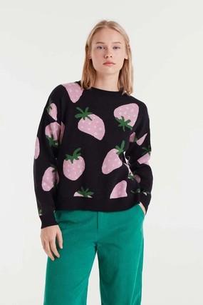 Strawberry Sweater in Black All Over Print Technique