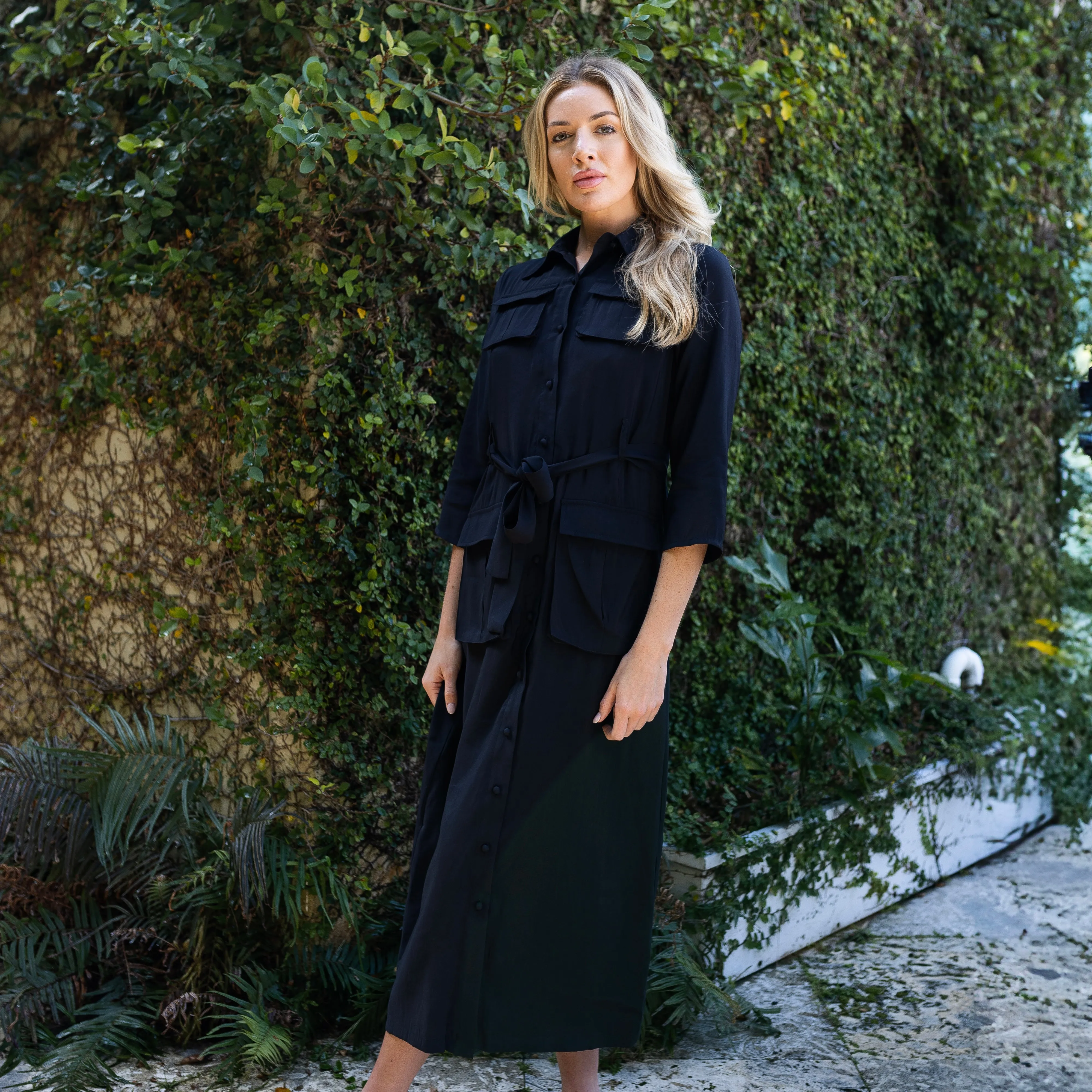 Belted Shirtdress | Black [Final Sale] Formal Setting