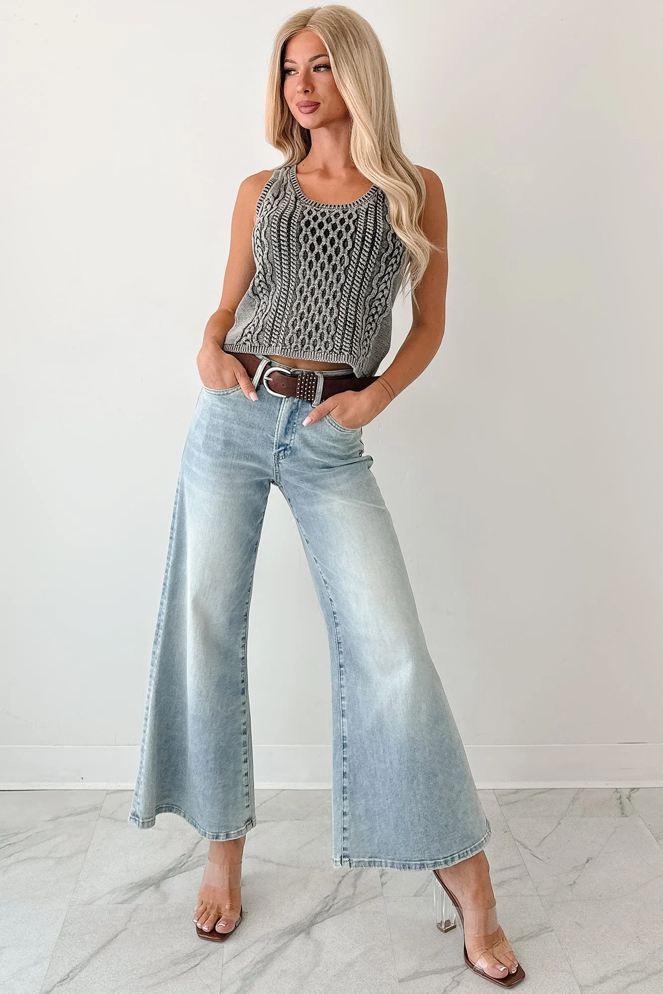Street Appeal Oscar High Rise Wide Leg Mica Jeans (Light Aqua)