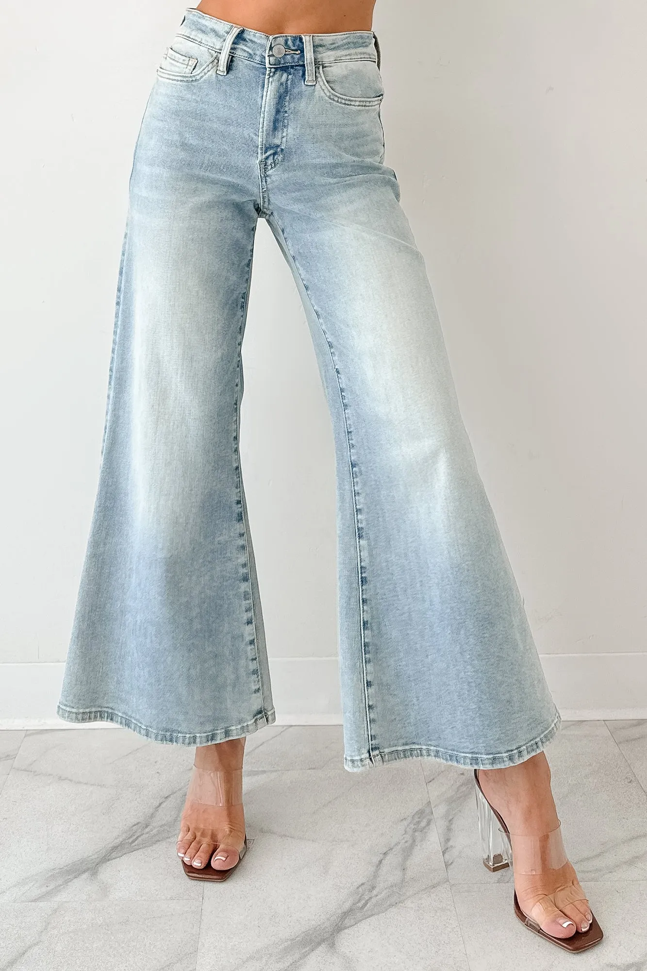 Oscar High Rise Wide Leg Mica Jeans (Light Aqua) RecycledBlend