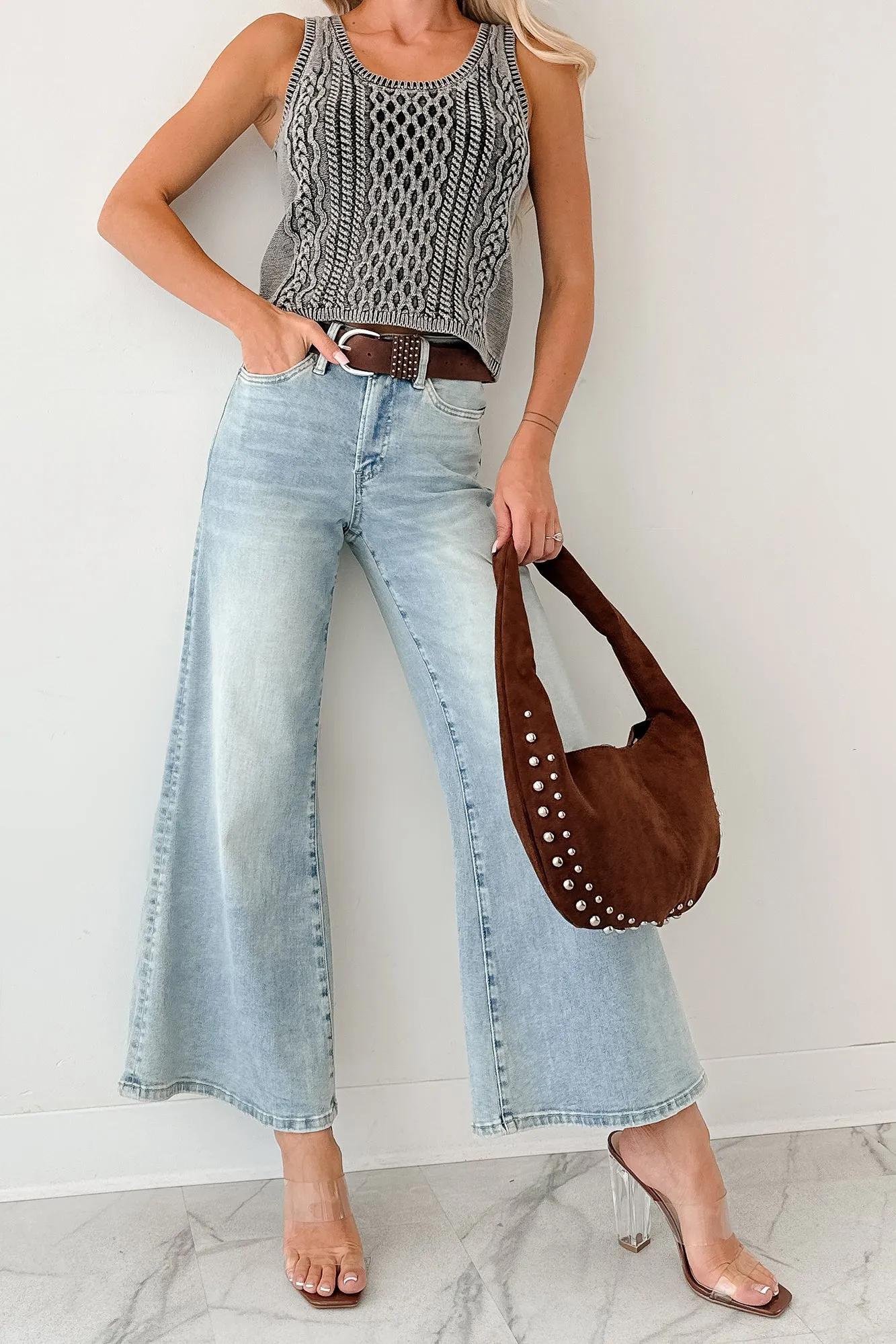Oscar High Rise Wide Leg Mica Jeans (Light Aqua) Utility Look