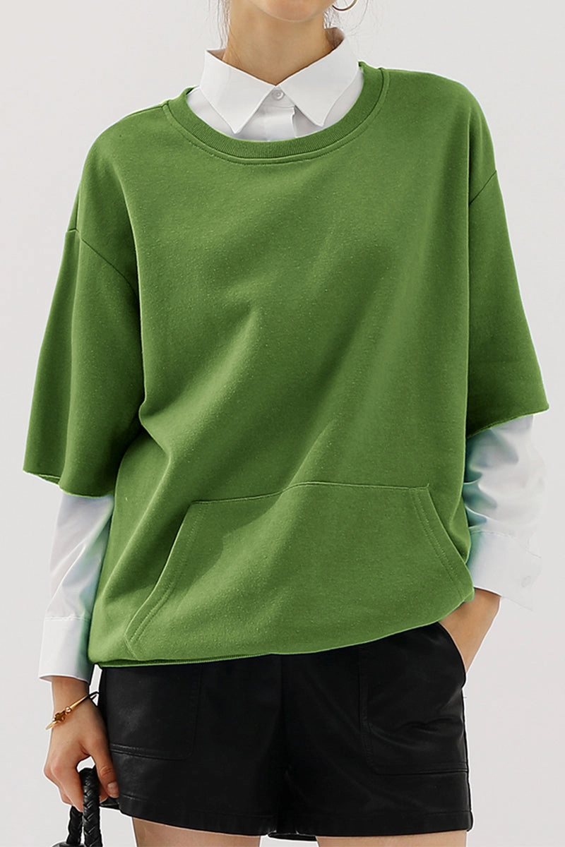 Eco Friendly Blend V-neck Blouse OVERSIZED SWEATSHIRT WITH KANGAROO POCKET