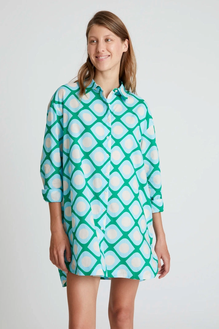 Comfortable Style Oversized Tunic in Turquoise Geo