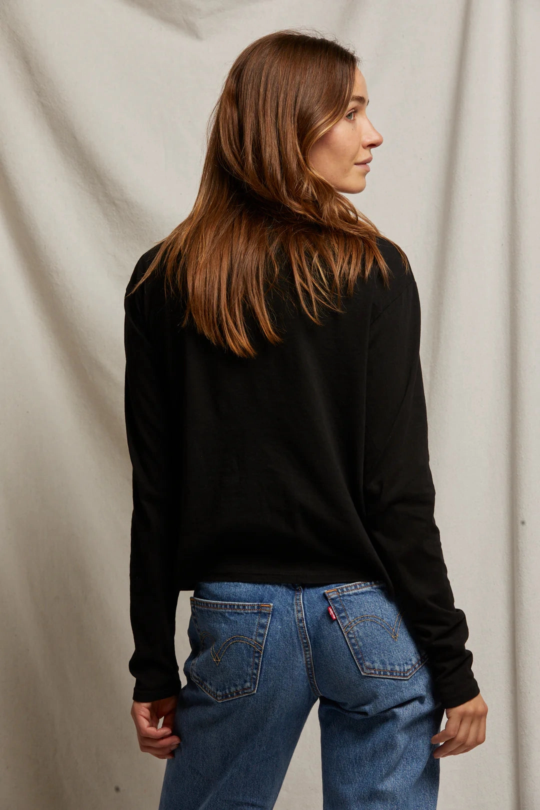 Axel Long Sleeve Boxy Crew Tee in True Black NonIrritatingSeams