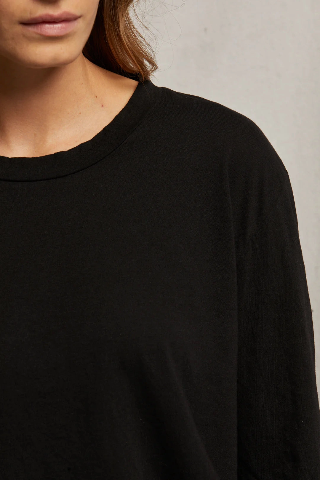 Durable Weave Axel Long Sleeve Boxy Crew Tee in True Black