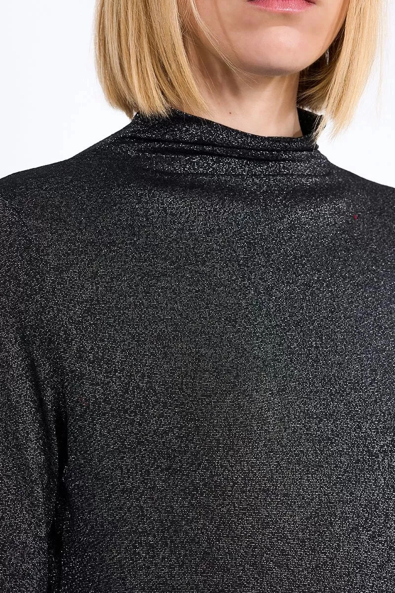 Iridescent Mock Neck Top in Black AntiStaticFabric High Density Weave