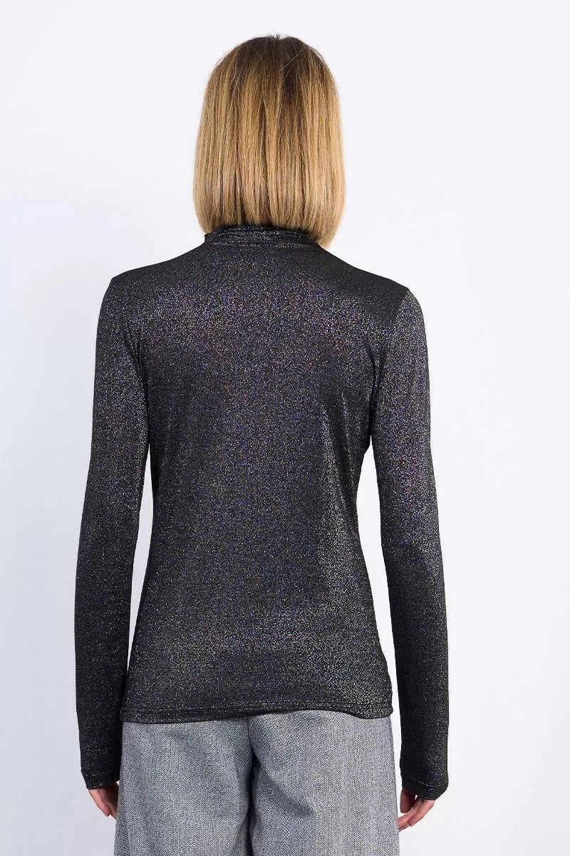 Antibacterial Iridescent Mock Neck Top in Black