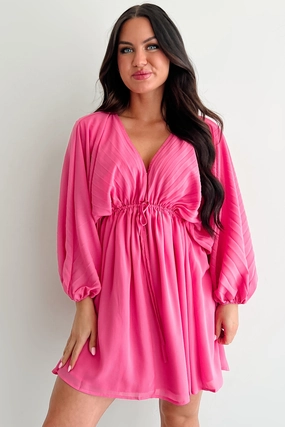 Summer-Season Perfect for Travel Fearless Charm Long Sleeve Mini Dress (Bubblegum)