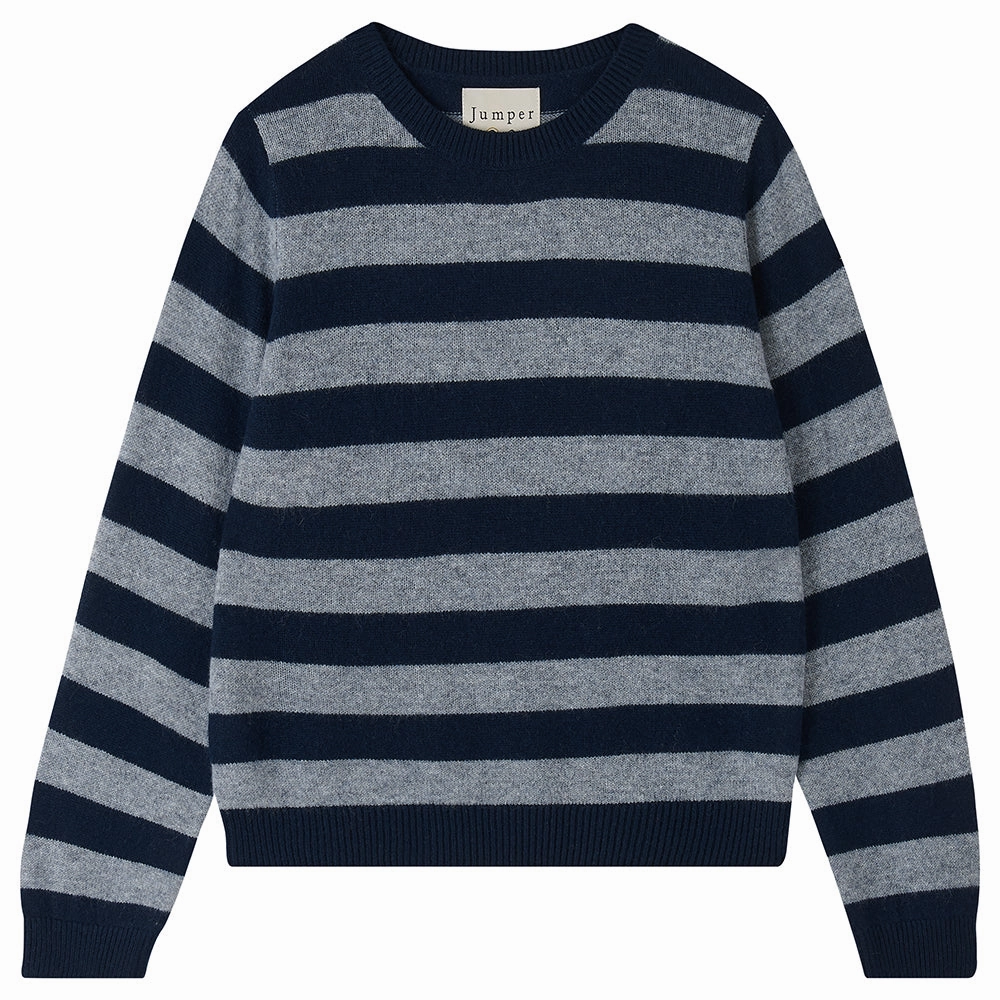 Quick Access Pockets Everyday Comfort Cashmere Stripe Crew in Navy/Mid Grey